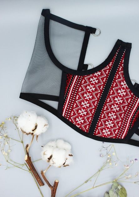 Корсет підгрудний з орнаментом червоний "Вишиванка" S-M