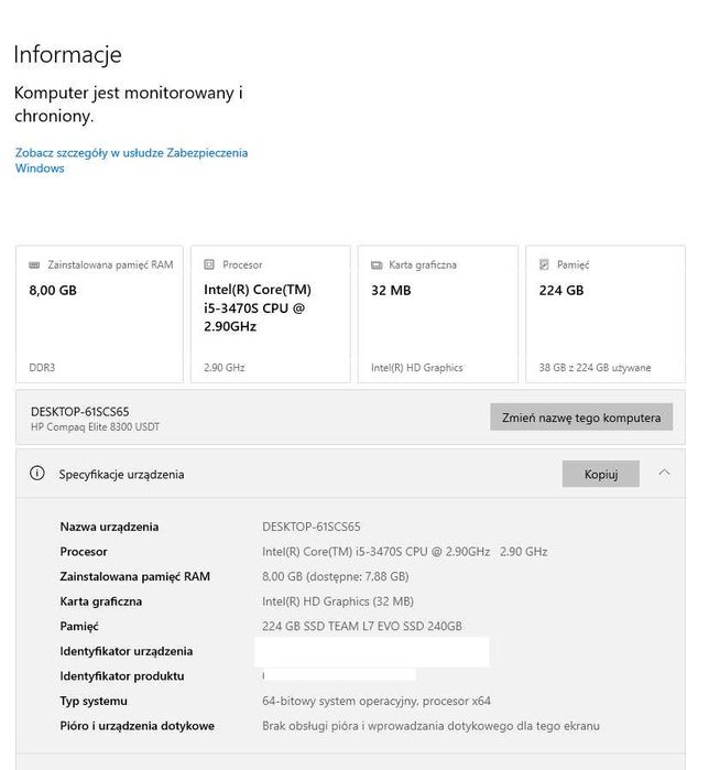HP Compaq ELITE 8300 USDT i5-3470S, 256 GB SSD, 8GB RAM DDR3