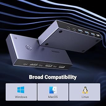 UGREEN Przełącznik KVM 8K 60 Hz 2PC 1 Monitor z USB 3.0