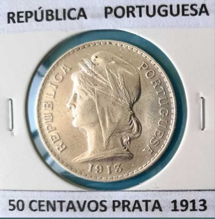 Moeda de 50 Centavos da 1ª república Portuguesa 1913 ( prata )
