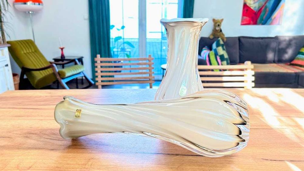 Mistrzowski Duet EGERMANN Bohemia, wazony 42cm i 29.5cm  Spektakularna Forma i Kolor Stan witrynowy