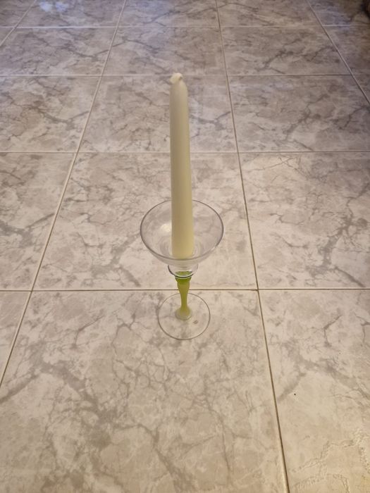 Castiçal com pé verde Cristal D'arques