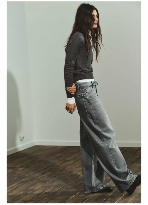 Сірі джинси з ефектом завернутого пояса Zara