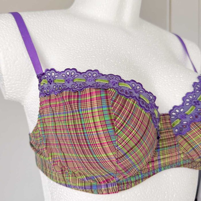 KALYANI markowy biustonosz w kratkę miękki stan idealny 34DD 75DD