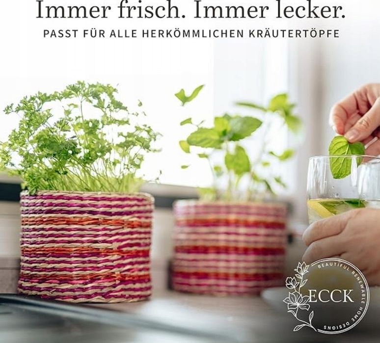 Doniczka na Zioła Kwiaty Trawa Morska zestaw 3 szt + podstawka 51x16x1