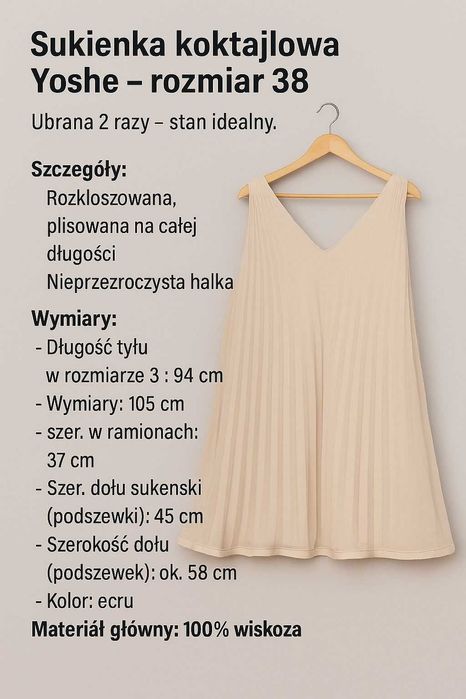 Tanio! Sukienka koktajlowa marki yoshe roz.38