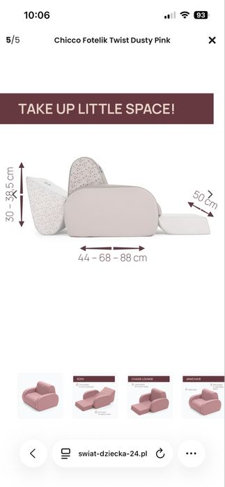 Fotel dziecięcy Chicco sofa rozkładana