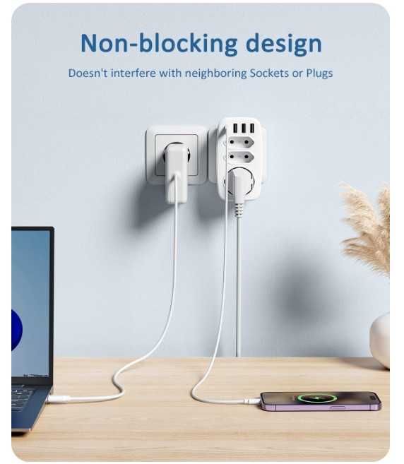 Gniazdko elektryczne LENCENT 7 w 1, 3 gniazda + 3x usb, 1x usb Pd 3.0A