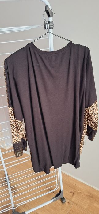 Jak nowa bluzka, wzór panterka, czarna siateczka, czarno-złote ozdoby