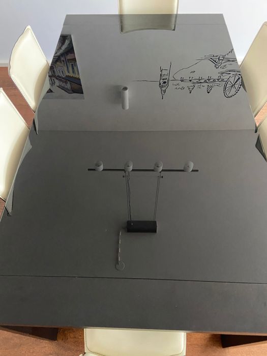 Mesa jantar extensivel Antarte + 6 cadeiras couro