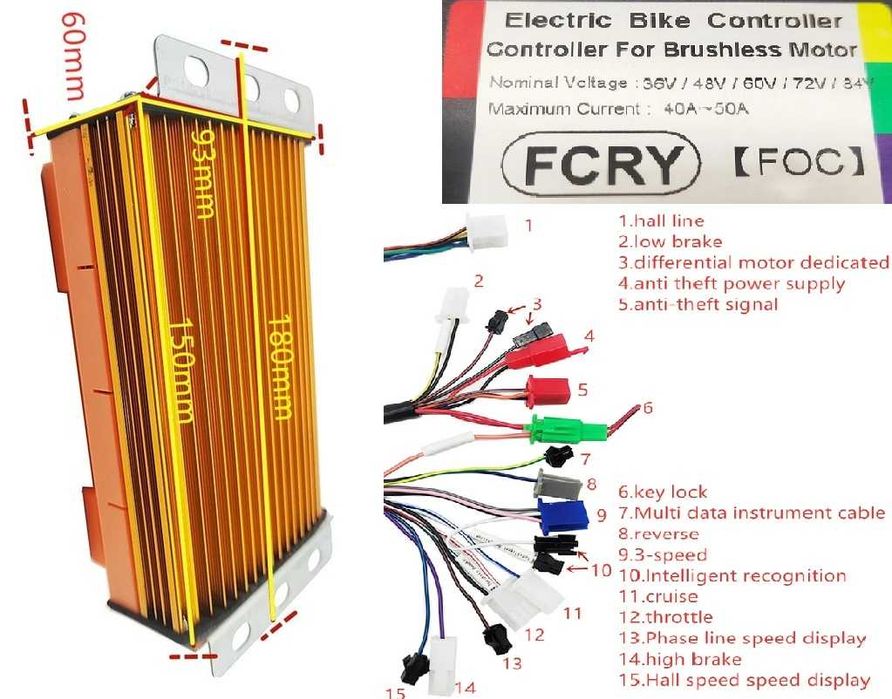 Синусный контроллер wxbull foc 36v 48v 60v 72v 84v 500w-1000w+ ручка