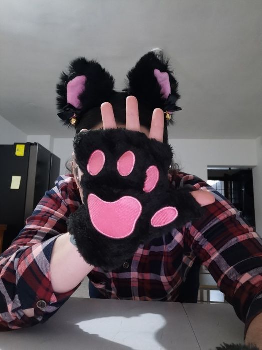 Kostium kot czarny kot opaska kot uszy kota łapki kota wilka rękawiczk