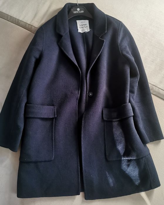 ZARA granatowy płaszcz z wełny oversize