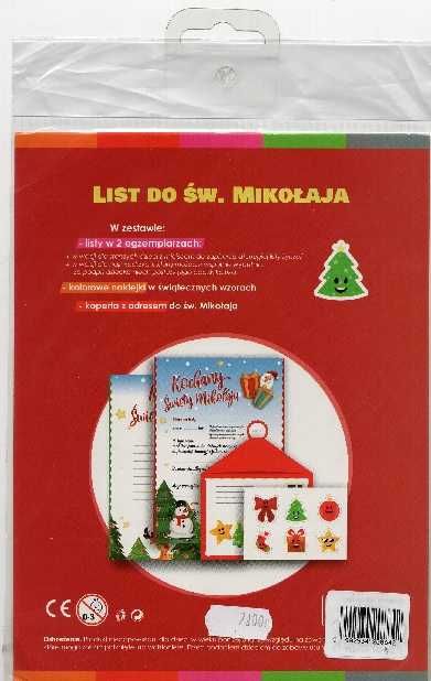 Zestaw List do Św. Mikołaja + koperta + naklejki