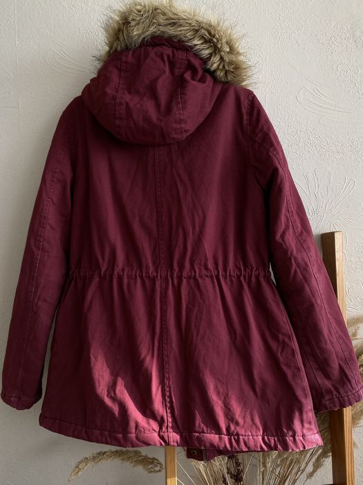 Cropp XS parka kurtka bordowa z kapturem