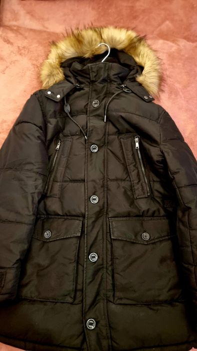 Parka/Casaco de qualidade Zara Man acolchoado com capuz de pêlo