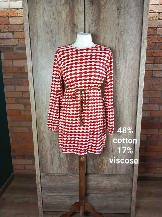 Zara sukienka damska mini w kratkę czerwona retro casual 38 M