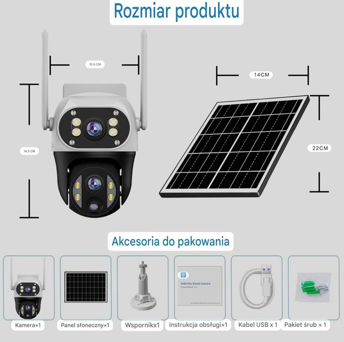 Kamera Solarna 4G na Kartę SIM Obrotowa 8MP IP66
