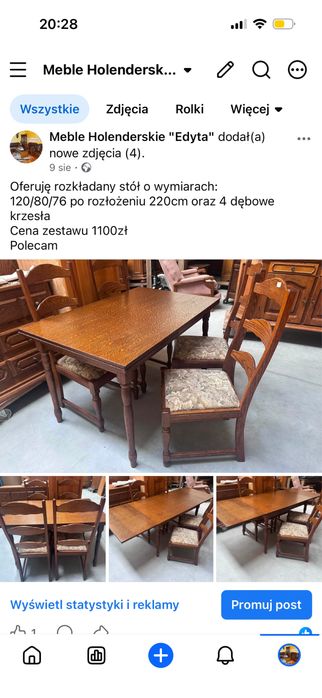 Wysprzedaż stołów dębowych z krzesłami