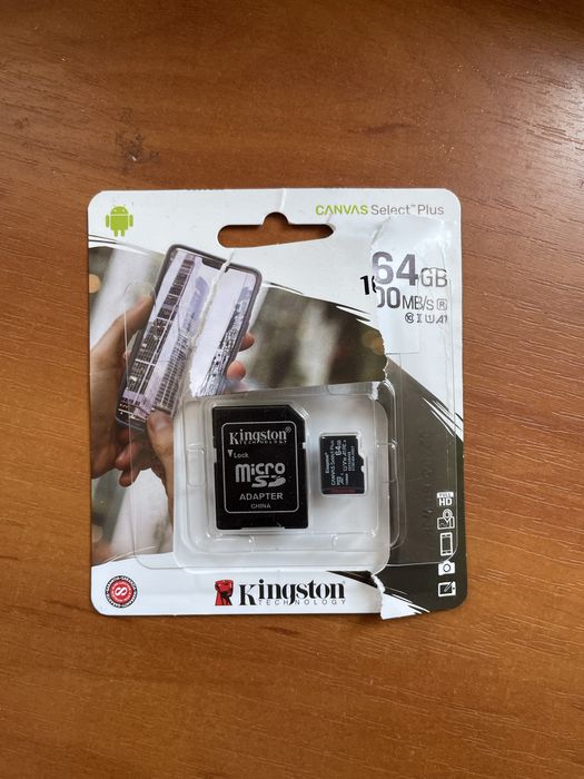 kingston micro sd + adapter 64 GB  100 MB/s nowe