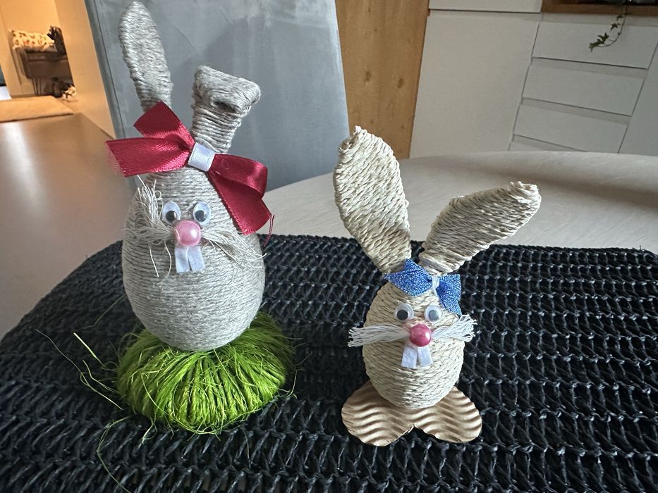 Wielkanocne Zajączki ze sznurka jutowego