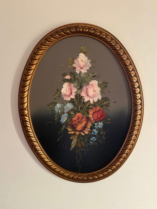 Quadros decoração floral dourados