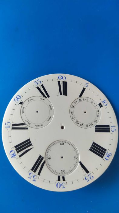 porcelanowa tarcza,zegarek kieszonkowy hiszpański,3 subtarcze,antyk