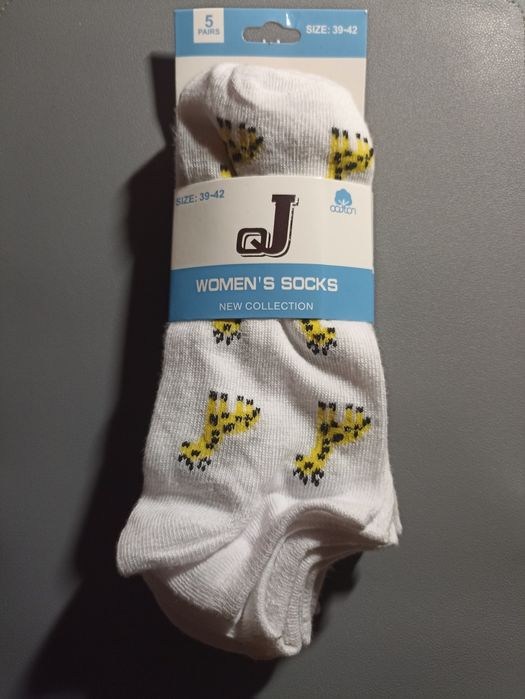 5par damskich, bawełnianych skarpetek stópek z motywem żyrafy 39-42