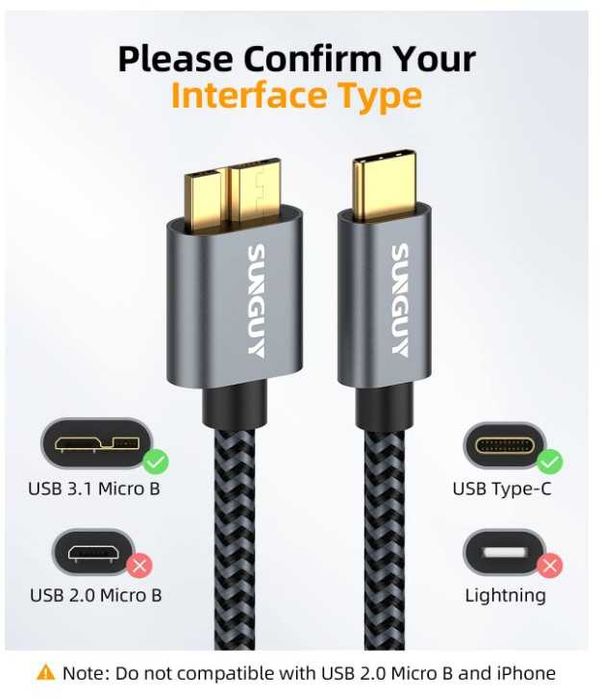 Kabel USB C do Micro USB B w oplocie 1m SUNGUY