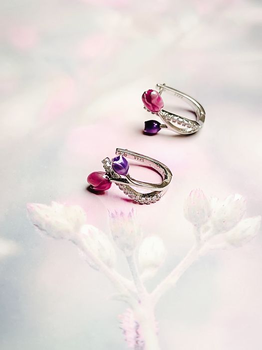 Srebrne Kolczyki Tulipany Styl Romantyczny Eteryczny