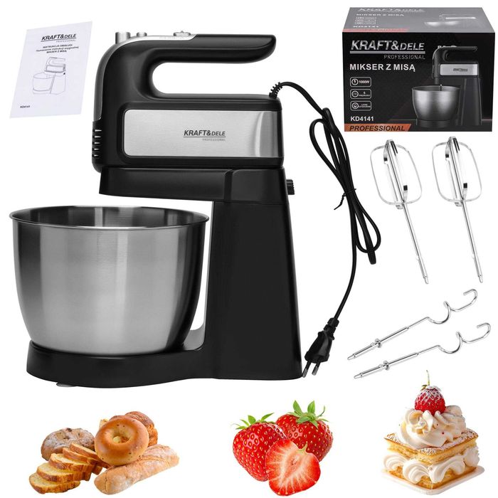 MIKSER KUCHENNY ROBOT RĘCZNY Z Misą Miska 1000W 4,5L Solidny Podstawą