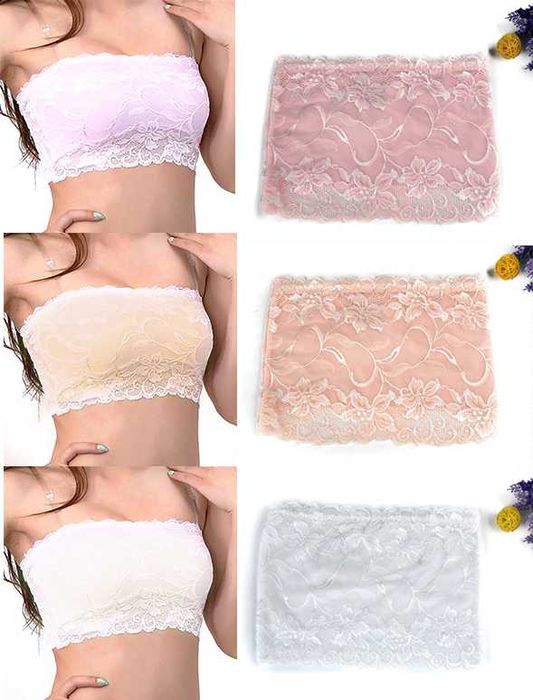 Кружевной бесшовный топ бежевый/розовый + силиконовые бретельки