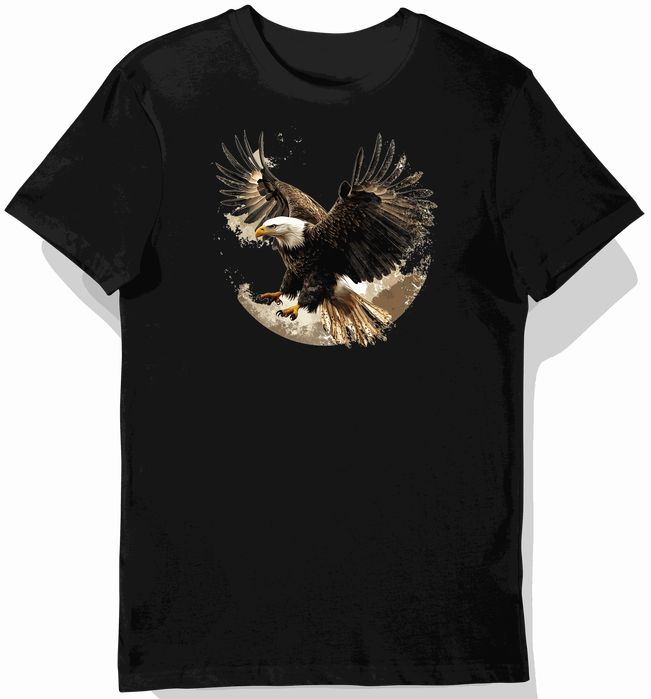 Koszulka męska czarna z nadrukiem bielika o brązowo-białych piórach L