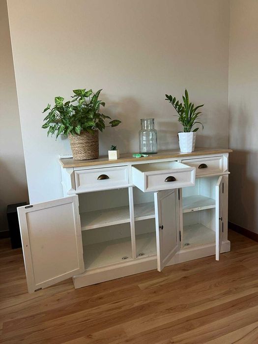 Aparador Rústico Branco e Madeira (Bom Estado)