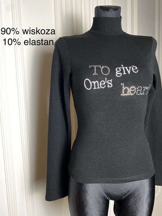 Nowy sweter golf czarny dzianinowy z nadrukiem cekinami  36 S