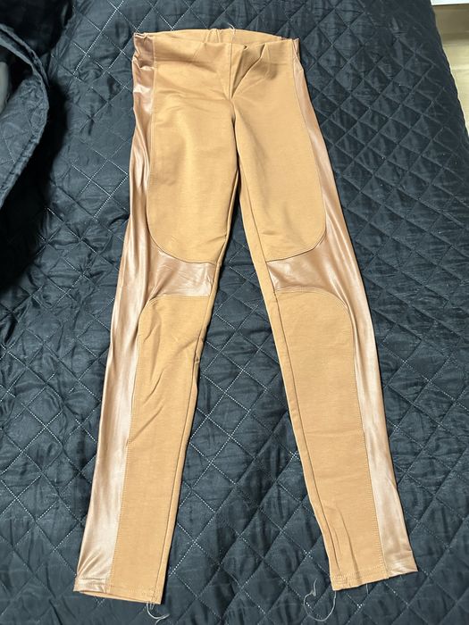 Legginsy brazowo musztardowe