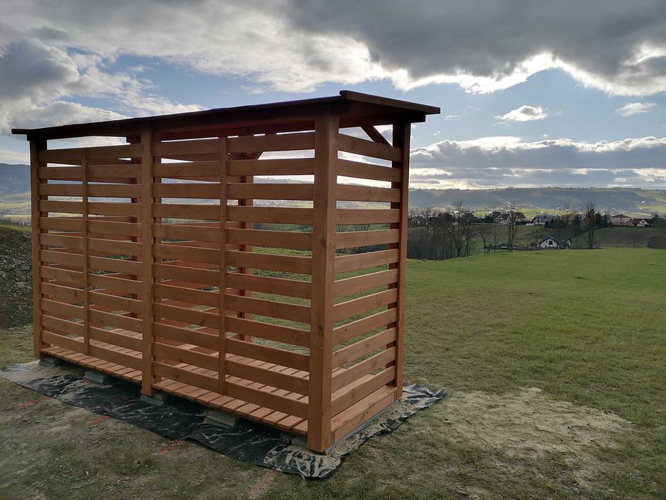 Drewutnia drewniana 3,14 x 1,1m na drewno kominkowe, wiata na drewno