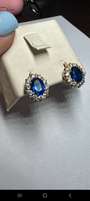 Золотые серьги с сапфиром 585 проба
