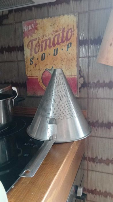 Conjunto Cozinha Profissional: Coador Chinês (28cm) e Taça Inox Grande (38cm)