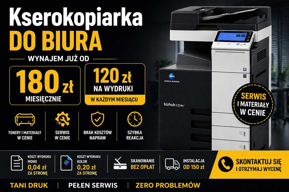 Wynajem kserokopiarki Mielec | 180 zł | Bez kosztów napraw