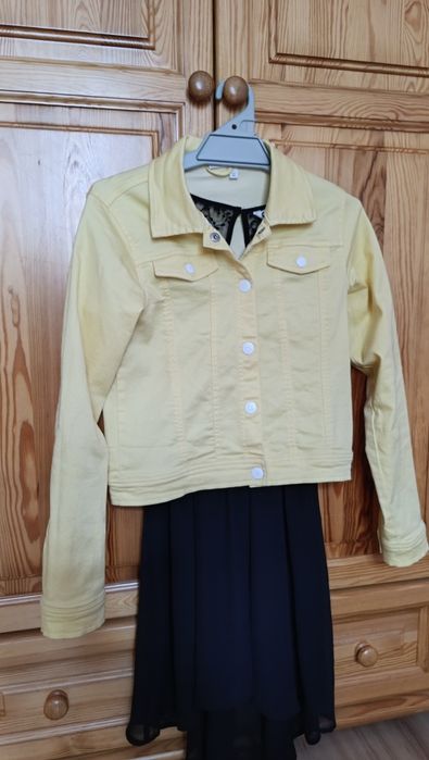 Kurtka jeansowa 152 marynarka katana żółta beżowa