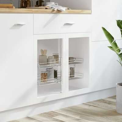 VidaXL Dwupoziomowy druciany kosz kuchenny srebrny 180 stopni 75x38x80