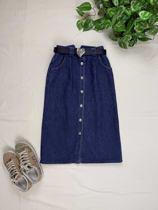 Spódnica vintage midi jeansowa z kieszeniami denim casual na wiosnę