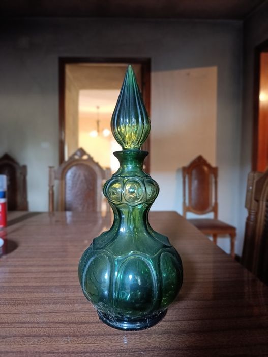 Decantador vintage verde esmeralda, vidro italiano Empoli
