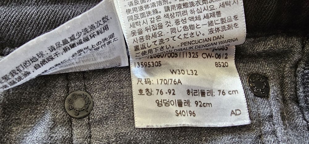 Levis 511 W30 L32 spodnie dżinsowe wymiary na zdjęciach  kolor czarny