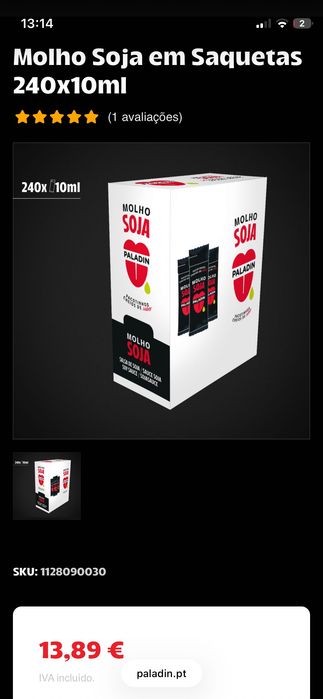 Molho Soja em Saquetas 240x10ml(2 caixas e meia)