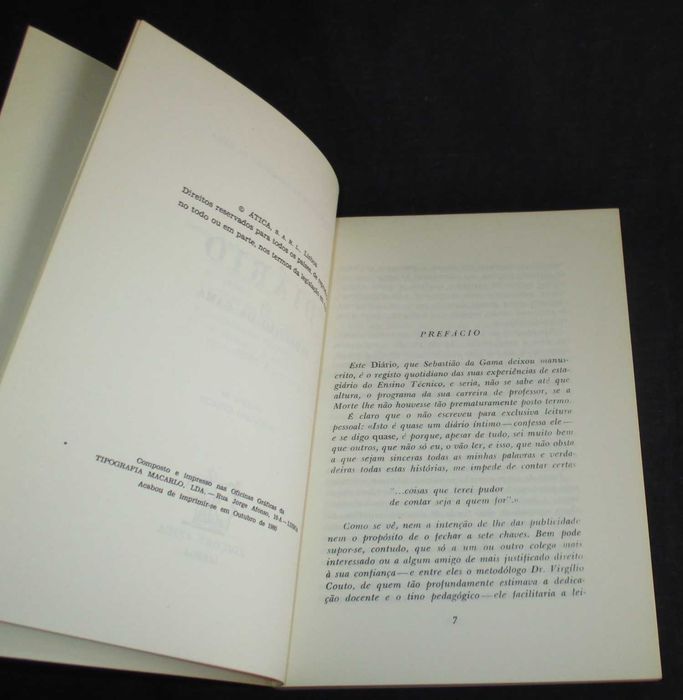 Livro Diário de Sebastião da Gama Ática