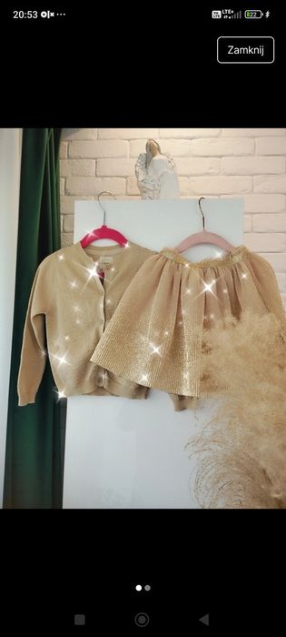 Sweterek złoty brokat spódnica tiul  bluzka hm