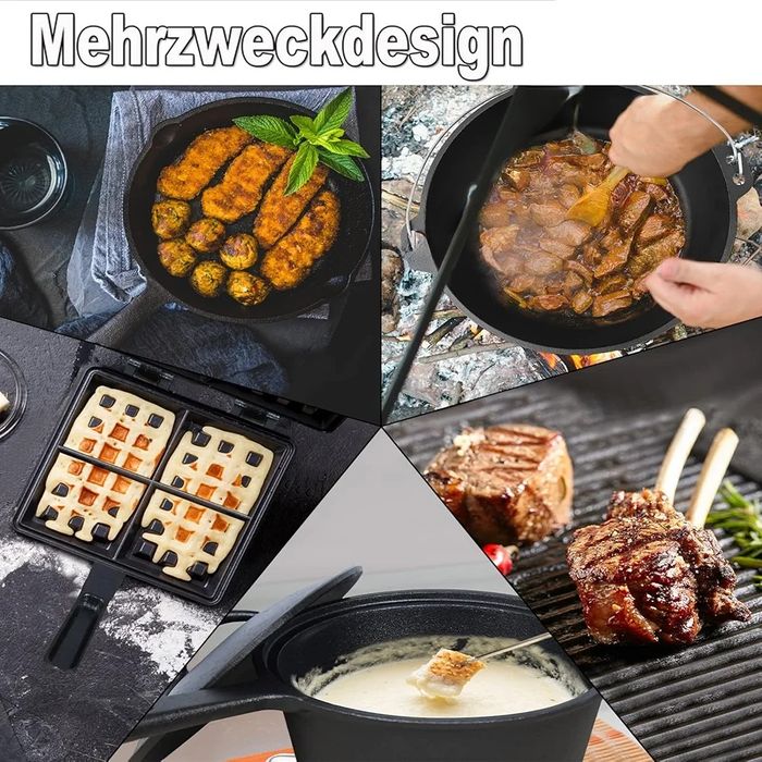 12-częściowy zestaw żeliwna patelnia Garnek płyta grillowa żeliwne