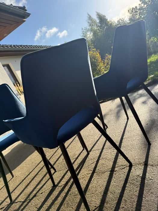 Krzesła welurowe komplet kobalt niebieskie